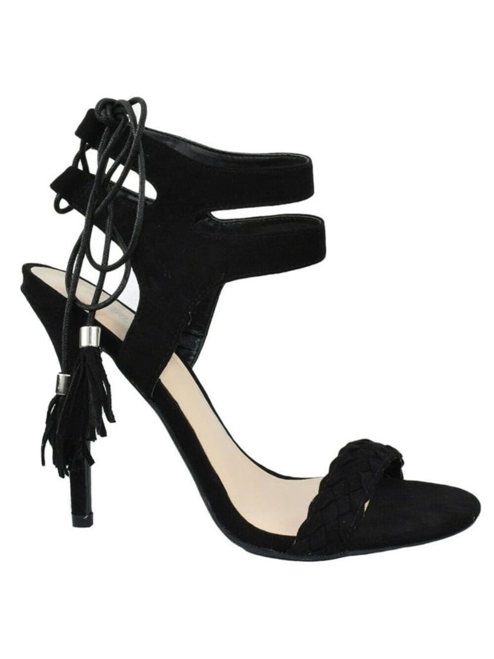 Women’s Wild Diva Adele Black Stiletto High Heels Lace Up Tassel Size 8 US